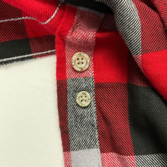 EDDIE BAUER Mens Button Down Flannel Shirt Buffalo Check Plaid Red Gray XL NWT - Picture 8 of 12